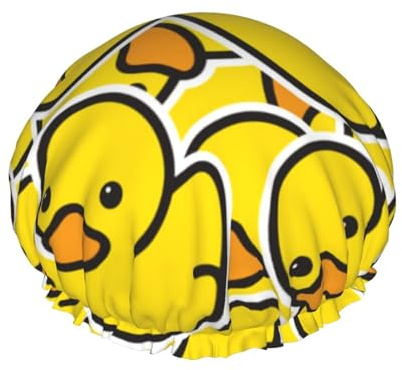Cuffia per capelli per doccia, motivo animali dei cartoni animati, a doppio strato, riutilizzabile, grande, da donna, con fodera in PEVA e corda elastica
