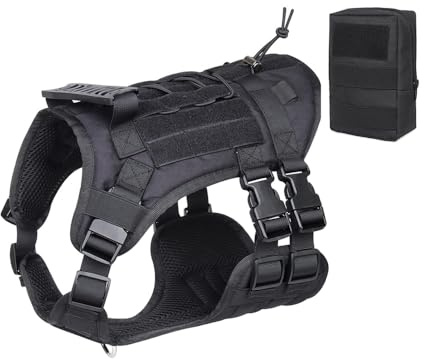 Coogime Hundegeschirr, Hund Taktisches Hundegeschirr + Kleiner Rucksack, Dog Harness, atmungsaktiv Brustgeschirr Geschirr für Große/Mittlere Hunde, Verstellbar, mit Molle-System (Black, M)