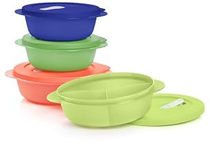 Tupperware CrystalWave PLUS 4 Piece Round Food Storage Container Set in Multi Colors, Dishwasher Safe and BPA Free (4 Bowls, 4 Lids)