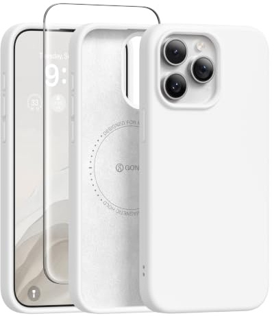 GONEZ für iPhone 15 Pro Hülle Silikon 6,1 Zoll & Displayschutz, [MagSafe-kompatibel] dünne Handyhülle aus Flüssigsilikon, Kratzfeste und stoßfeste, Mikrofaserfutter Schutz Case, Weiß