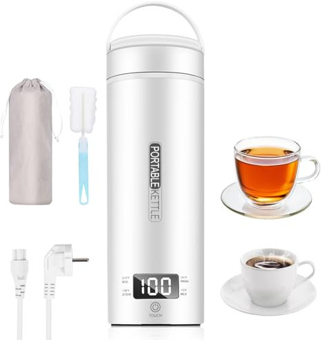 Euakee Bouilloire électrique portable de voyage - 450 ml - Bouilloire de voyage - Arrêt automatique et protection à sec - En acier inoxydable 316 - 4 régulateurs de température