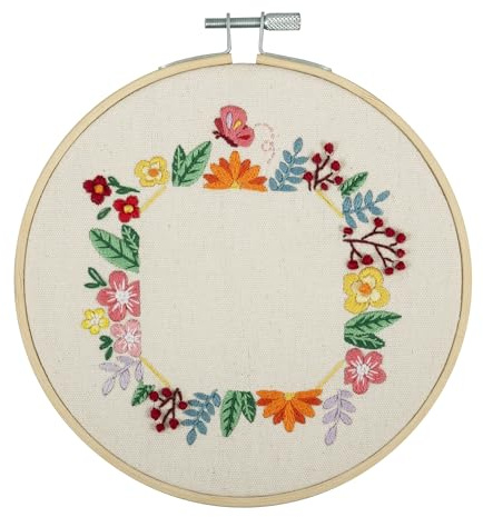Trimits Embroidery Kits - 15cm 6 Embroidery Beginners Kit, Cross Stitch Kits for Adults, Starter Set with Bamboo Hoop, Fabric, Threads, Needle & Backing - Floral Photo Frame