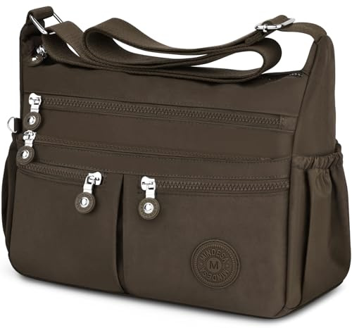 TEUEN Sac Bandoulière Femme Grande Capacité Sac à Main Bandoulière Imperméable en Nylon Messager avec Bandoulieres Réglable et Multi-Poches pour Voyage Université Usage Quotidien