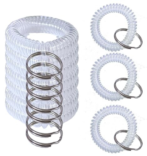 Smanzu 10 Stück bunte Handgelenkspule Schlüsselanhänger Spirale Schlüsselanhänger Armband Schlüsselhalter für Pool Fitnessstudio ID Abzeichen (durchsichtig)