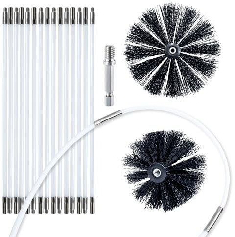 HOKLNUSE Dryer Vent Cleaner Kit Chimney Sweep Cleaning Tools Pellet Stove Cleaner Kit Air Dryer Duct Fireplace Brushes for Easy Lint Cleaning with 4 and 6 Brush Heads (Heavy Duty, 20Feet)