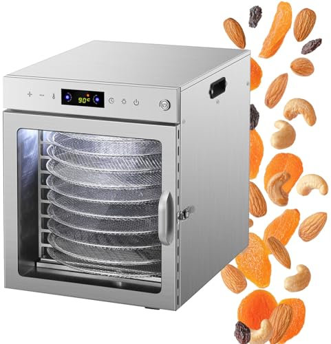 Essiccatore Rotante Per Alimenti – 360° Caldo Circolazione Dell'Aria - Vassoi In Acciaio Inossidabile, Timer 24 Ore, Essiccatoio Elettrico Per Carne, Essiccatoio Per Frutta E Verdura,10Layer
