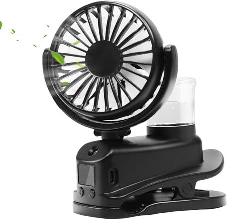 Newthinking Clip On Misting Fan, USB Small Desk Fan with Mist Spray and 4 Speeds, Battery Powered Cooling Fans for Home, Office, Stroller, Camping