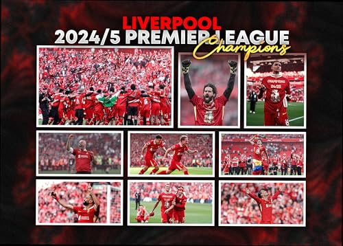 RJR PRINTS Liverpool 2024/5 League Football Champions Team Multi signiert A4 Montage Autogramm Fotodruck mit vorgedruckten Unterschriften, ein tolles Geschenk für jeden Fan.