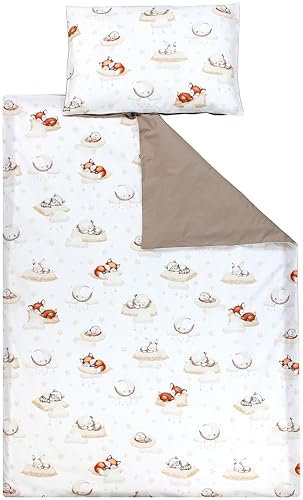 TupTam Kinder Bettwäsche Gemustert 2-Teilig Wendebettwäsche, Farbe: Schlafende Baby Tiere/Beige, Größe: 135x100 cm