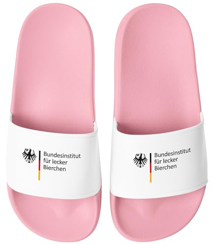 MoonWorks® Badeschlappen Badelatschen Unisex mit Aufdruck Bundesinstitut für lecker Bierchen Bedruckt Herren Damen Badeschuhe Männer Frauen Geschenk Rosa-weiss 37