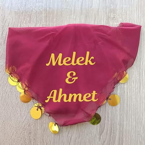 10x Personalisiert Lux Halay Mendili mit Gold-Schriftzug Tanztücher Dügün Hochzeit Verlobung Kina Mendil HD Print4you 25 x 25 cm (Rot)