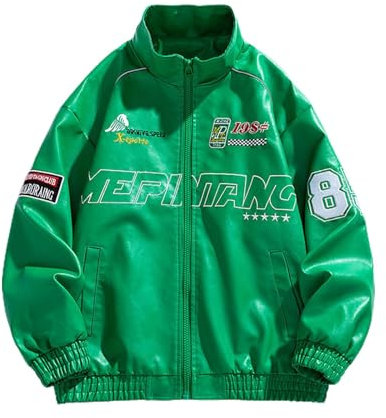 Giubbotto Chiodo, Bomber con Colletto alla Coreana con Cerniera Nero Giacca da Motociclista Slim Fit Leggera Giacca Pelle Moto Uomo Giacca Bomber alla Moda, Classica, Nero