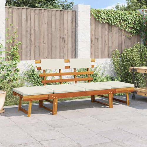 Emmtore Akazienholz Massiv Gartenbank 2-in-1 mit Polstern Sonnenliege Gartenliege Liege Sitzbank Parkbank Holzbank Bank Gartenmöbel 190 cm Massivholz Akazie