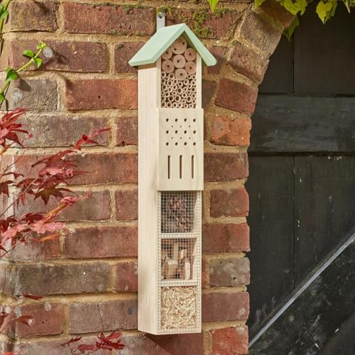 Bug & Bee Tower - FSC Certified Wildlife Garden Feature with Bamboo Nesting Tubes, 118 x 15 x 11 cm, Ideal for Solitary Bees and Beneficial Insects, Supports Pollinators and Garden Biodiversity