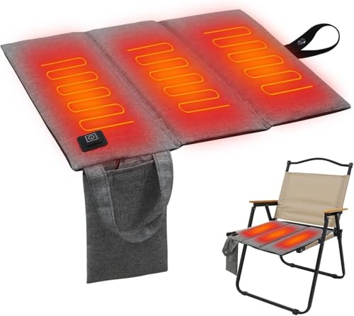IDAMAKON Coussin de siège chauffant, portable, 44 x 40 cm, pliable, USB, coussin chauffant, sans fil, température réglable, pour le camping au stade en plein air (ne contient pas de batterie externe)