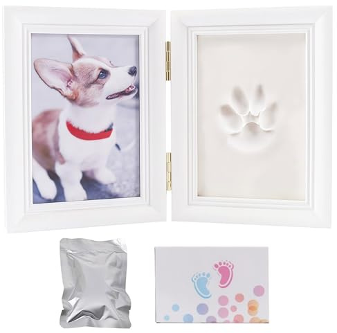 Pfotenabdruck Set Hund und Katze - 3D DIY Holz Bilderrahmen Pfotenabdruck Dog Memorial Gifts Photo Frame mit Lehm, Haustier Fotorahmen für Heimdekoration Geschenke für Menschen die Haustiere halten
