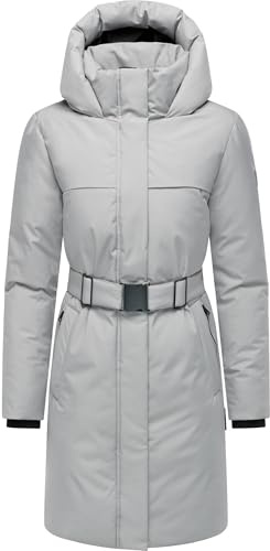 Navahoo Damen Wintermantel warmer Parka mit Gürtel und gefütterter Kapuze Gipfelspass XIV XS-5XL