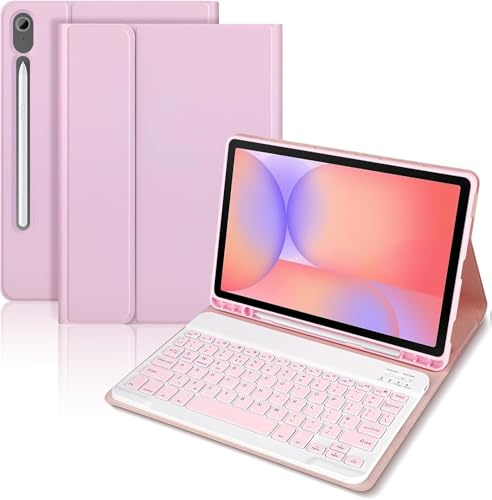 Keyboard Case for Samsung Galaxy Tab S10 Lite/S10 FE/S9 FE 10.9/S9 11 | Case with Keyboard for Samsung S10 FE, UK layout, Magnetic Detachable Bluetooth, Built-in S- Pen Holder, Pink