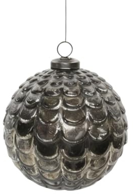 Antikas - Weihnachtskugel, silbern strukturiert, Unikat - handgemacht in Indien, ⌀16 cm