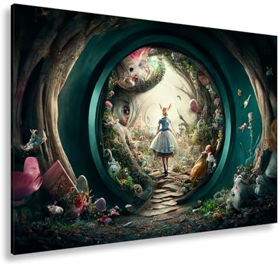 deyoli Leinwandbild Magischer Tunnel aus Fantasie, in dem Alice weiterträumt Format: 120x80cm XXL Kunstdruck Bild auf Keilrahmen/Wandbild/Wohnzimmer Dekoration