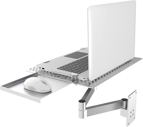 Wall Mounted Laptop Stand, Adjustable Foldable Holder with Mouse Tray, Space-Saving Notebook Mount for Home Office, Gaming, and Study