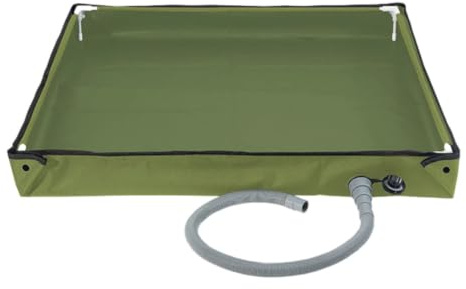 Hoppipola Foldable Camping Shower Base 80x80cm Portable Shower Tray with Drain Valve and Pipe Oxford Fabric Travel Beach Garden Car Cleaning Green