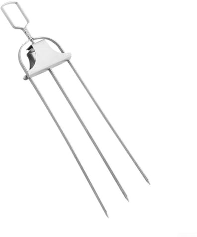 Yelvera Stainless Steel Three Prong Skewer With Push Rod For Grilling Skewered Foods Including Chicken Breast Pork Tenderloin And Asparagus(1 Grill Fork)