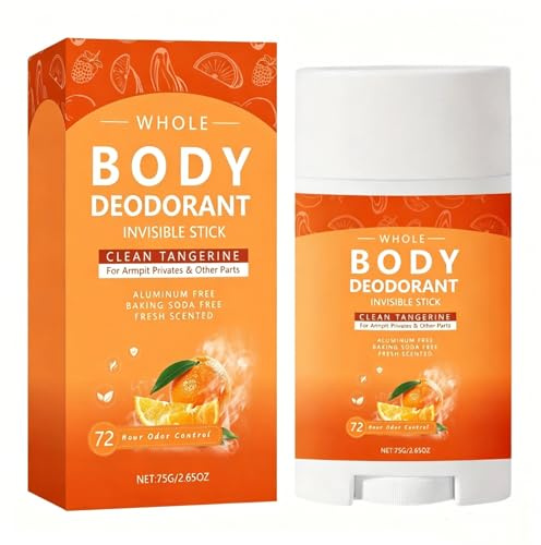 Orange Deodorant Stick, Aluminum Free Odor Control Stick for Whole Body, Long-Lasting Freshness Unisex Non Clogging Non Greasy Travel Size, 75g/2.65oz