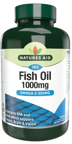 Natures Aid Omega-3 Fish Oil 1000mg – 180 Capsules | High Strength Omega-3, Pure EPA & DHA, Supports Heart, Brain, Vision & Joint Health, Non-GMO