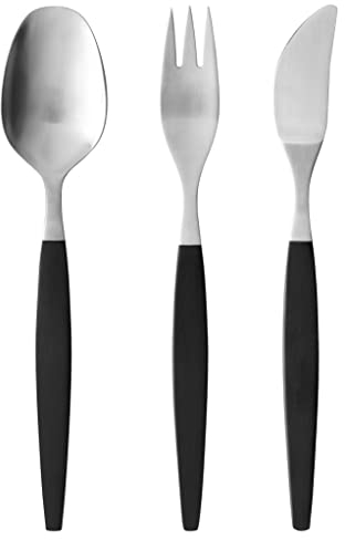 Gense Focus de Luxe Besteck Set 4 Personen, 12 Teiliges Besteckset, Essbesteck Set aus Schwarzem/Mattem Edelstahl, Spülmaschinenfest, Skandinavisches Design, Schwarz/Matt