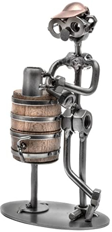 STEEMO Schraubenmännchen Brauer Brauerei Bier Geschenk Metall-Deko Figur, Stahl, grau 10x7x18 cm