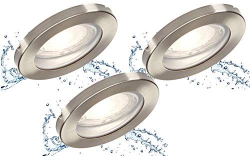 Trango 3er Set 6729IP-032MCOBSD LED Einbaustrahler IP44 aus Edelstahl gebürstet Rund inkl. 3x 5W - 3 Stufen dimmbar LED Modul 3000K warmweiß Ultra flach für Bad, Außen, Deckenstrahler, Einbauleuchte