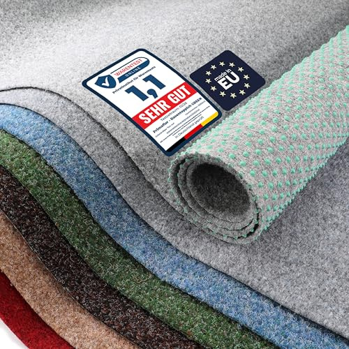 Primaflor Rasenteppich Green Grau 200 x 900 cm | Meterware | 8 mm | UV-stabilisiert | wasserdurchlässig | Balkonteppich mit Noppen | schnelltrocknender Outdoor Bodenbelag für Balkon und Terrasse
