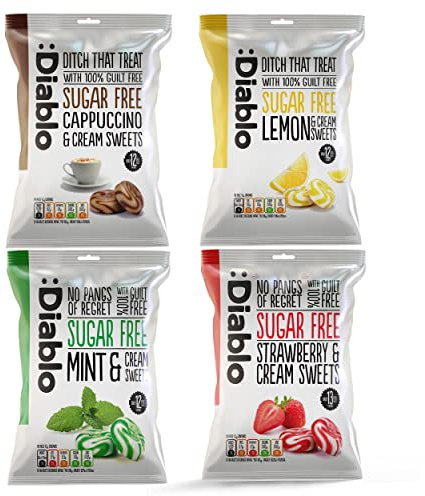Diablo Sugar-Free Candy Variety Pack - Healthy Sweets Sweetened with Maltitol, Sugar-Free Treats for All Occasions, Ideal for Gift Boxes, Mother’s Day & Father’s Day – 75g Each, 4 Packs