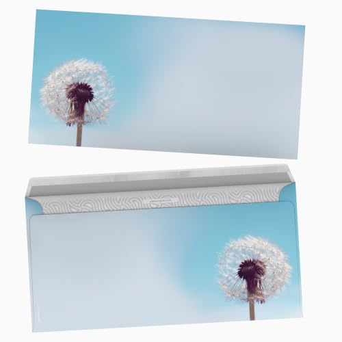 Motivkuverts 25 Stück DIN LANG ohne Fenster | Pusteblume | 80g/m² | haftklebend | normales Briefporto | Made in Germany