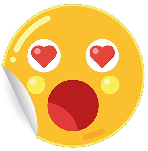 24 Liebes Emoji Aufkleber mit Herz und OMG Ausdruck, MATTE universal Papieraufkleber zum Valentinstag, für Verliebte und, runde Sticker selbstklebende Etiketten für Dekoø 45mm