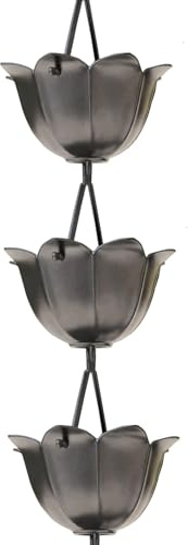 Monarch Rain Chains Aluminium-Lotus-Zinn-Regenketten für Dachrinnen, 2,6 m, dekorative Regenkette für den Außenbereich, langlebig, robuste Dachrinnenkette, Fallrohr, Moderne Regenketten für den