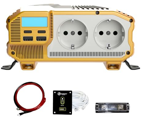 Krieger 2000W KFZ Spannungswandler, Modifizierte Sinuswelle 12V zu 230V Stromwechselrichter, Solarwechselrichter, DC AC Umwandler, Stromwandler, Autoladegerät, 12V EU Steckdosen und Zwei USB Stecker