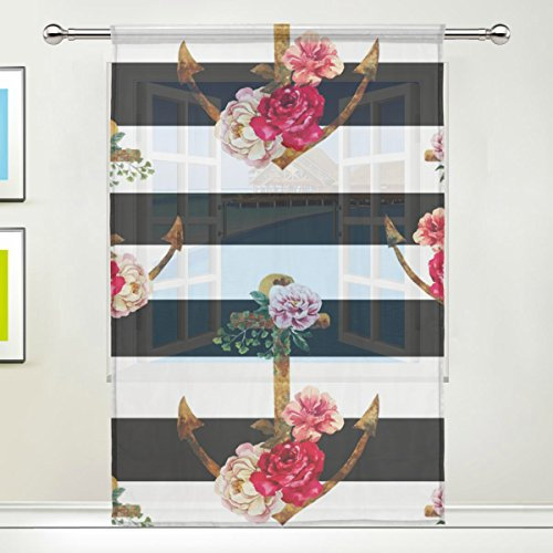 Use7 Vorhänge mit Blumenmuster, 139,7 x 198,1 cm, Schwarz / Weiß gestreift, modernes Design, für Wohnzimmer, Schlafzimmer, Heimdekoration