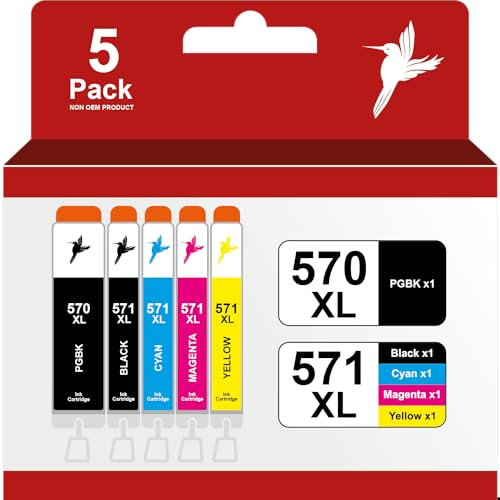 5 realink XL Tintenpatronen kompatibel zu PGI-570 und CLI-571 für Canon Pixma MG5750, MG6850, TS5050, TS5055, TS6050, Canon 570 571