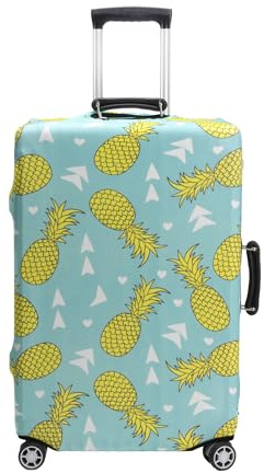 Periea Luggage Covers for Suitcases – Suitcase Cover – Premium Elasticated Material – Small, Medium, Large or Extra Large (Medium, Green with Yellow Pineapples)
