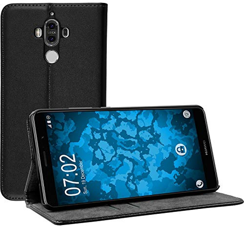 PhoneNatic Kunst-Lederhülle kompatibel mit Huawei Mate 9 - Book-Case schwarz + 2 Schutzfolien