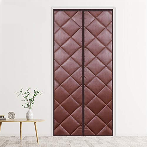 Liveinu Wärmeschutzvorhang Magnet Thermo Türvorhang Isolier Schutz Panel-Isolierung Thermovorhang Verdunklungsgardine Wasserdicht Winddicht Geräuschisolierung für Balkontür 90x200cm PU Leder Braun