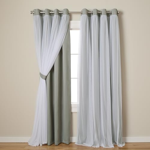 TOWN & COUNTRY LUXE Exclusive Home Curtains Exclusive Home Catarina Layered Solid Room Darkening Blackout and Sheer Grommet Top Curtain Panel Pair, Polyester, Soft Grey, 52x108