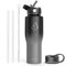 BUZIO Insulated Water Bottle with Straw 32oz Travel Mug Insulated Tumbler with Straw and Lid Travel Flask Cold for 48 Hrs Hot for 24 Hrs Fit in Any Car Cup Holder, Black&Grey