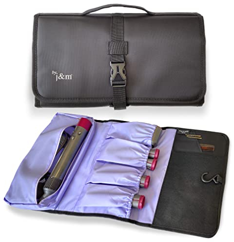 j&m Travel Storage Bag for Dyson Airwrap & Shark Styler – Fits Extra-Long Attachments with Heat-Resistant Mat & Pockets