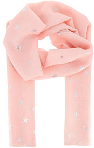 Foulard Femme à motif Etoile Argenté 30% Coton 70% Viscose Rose poudré - Grand Foulard Léger Long et Rectangulaire 180cm x 70cm - Foulard imprimé Original Brillant Moderne et Tendance Bohème