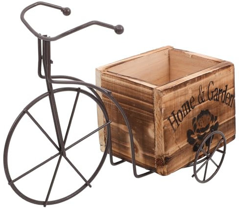 DOITOOL Bike Flower Pot Bicycle Planter Wooden Flower Box Tricycle Plant Stand Decorative Succulent Container Bonsai Bicycle Decor Style (Size L)