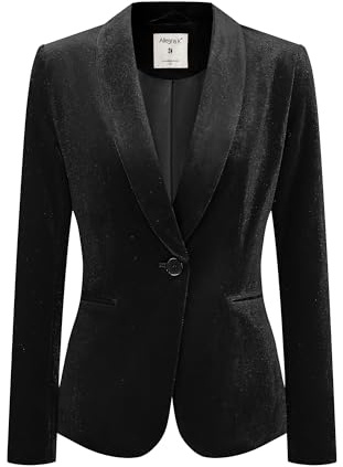 Allegra K Women's Office Coat Solid Shawl Collar Button Velvet Blazer Black M-12