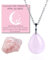HALUKAKAH Collier en Pierre Naturelle et Cristal - AMOUR LUNAIRE - Fil Élégant et Moderne Plaqué Platine Fait à la Main, Pendentifs en Forme de Goutte D'eau en Quartz Rose et Chaîne de 50cm